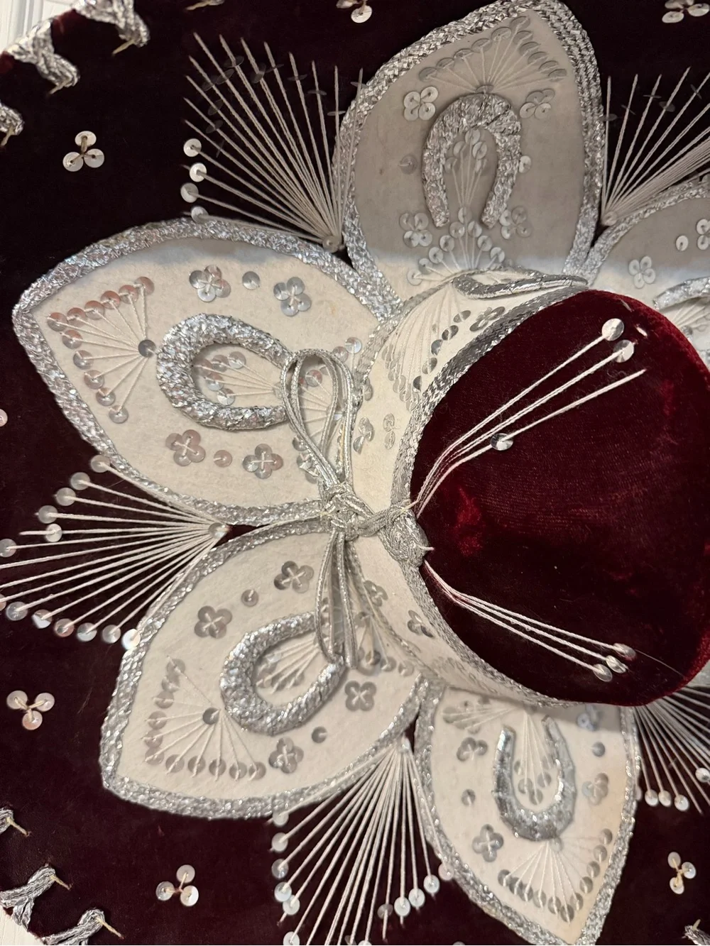 Pigalle Mexican Sombrero Mariachi Hat XXXXXXX Red Maroon Silver Sequins
